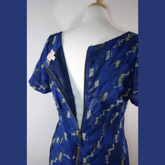 Tracy Reese Blue Back Zip Printed Top - Size 12 - Picture 12 of 13